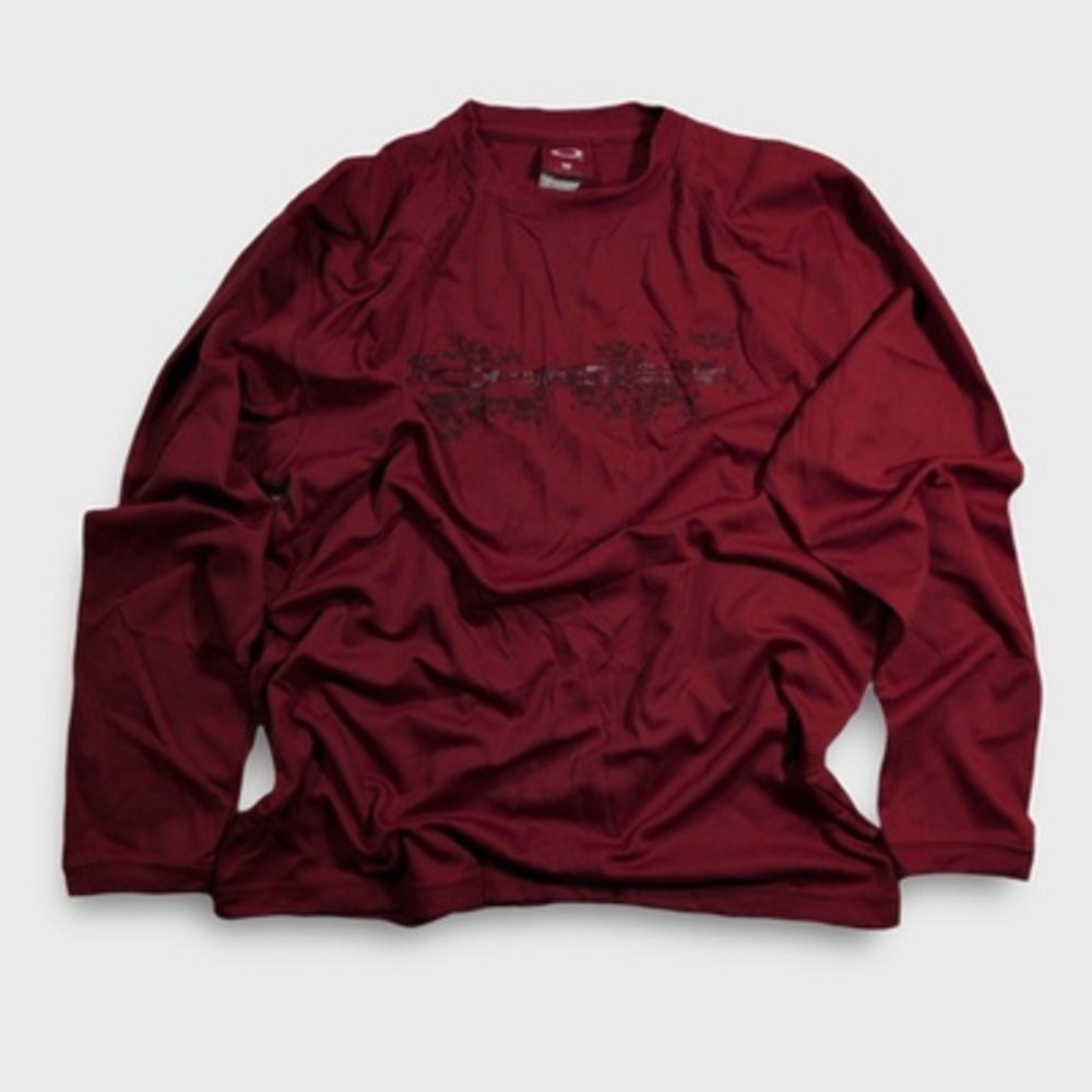 Vintage Oakley Skull Graphic Long Sleeve Shirt - Medium Red